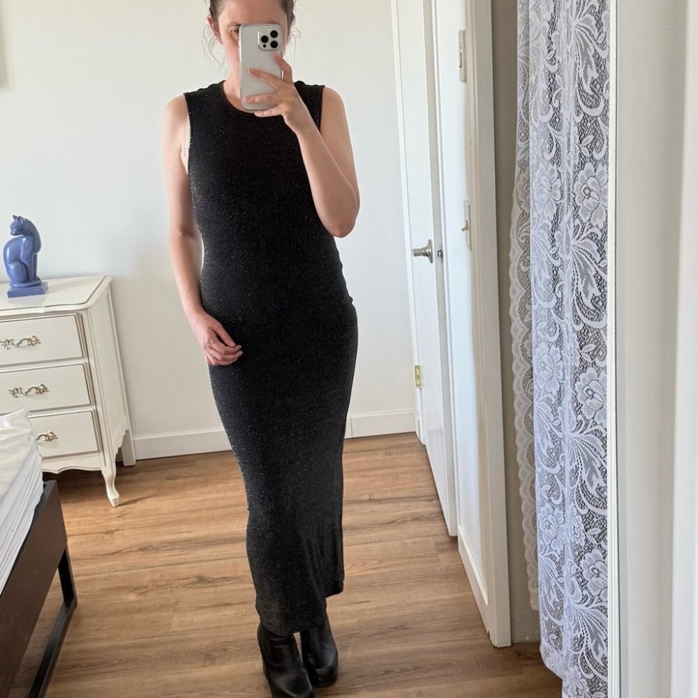 Reformation Maevry Knit Maxi Dress Sparkle Minimalist Party Black  S [flaw]